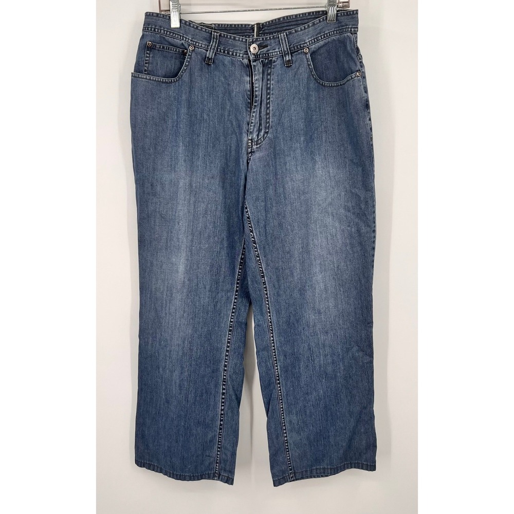 Vintage Axis Modern Coat Mens Blue Wide Leg Jeans Cotton Tencel Blend Size 33x32